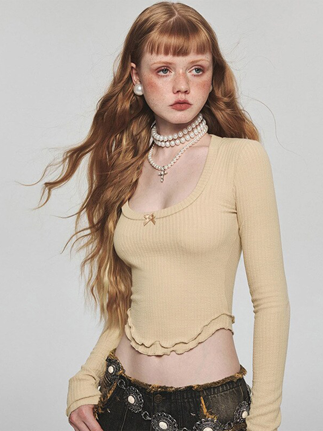 

StyleCast Khaki Ribbed Fitted Crop Top