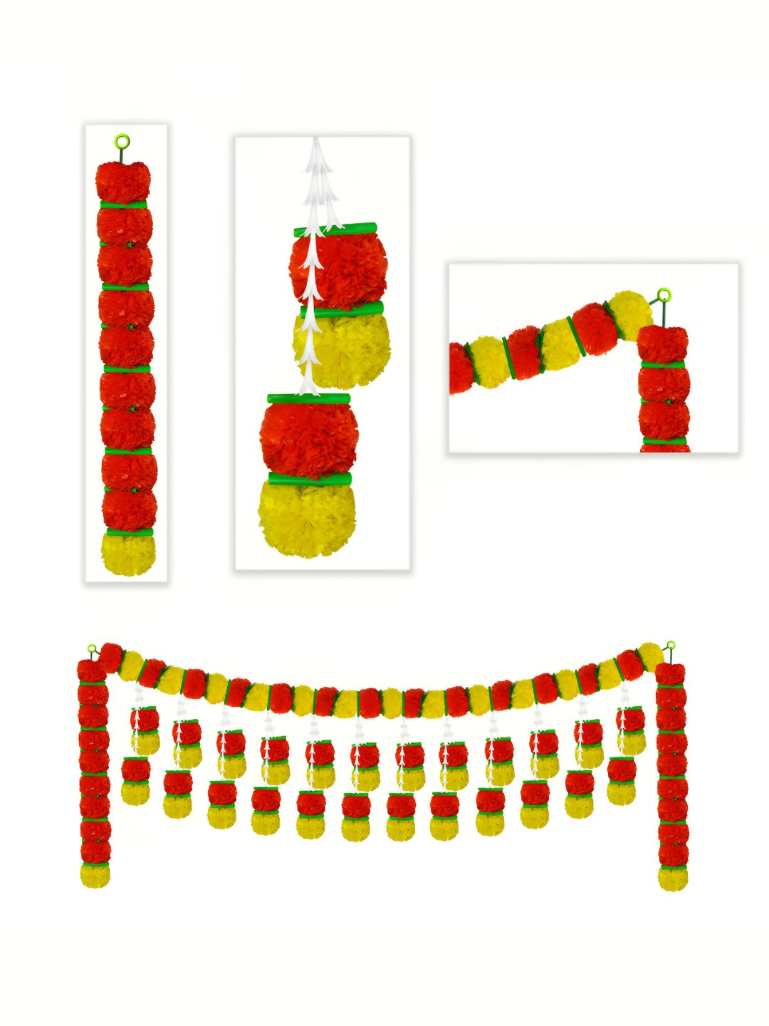 

iHandikart Yellow 2 Pieces Marigold With Rajnigandha Hanging Toran Artificial Flower