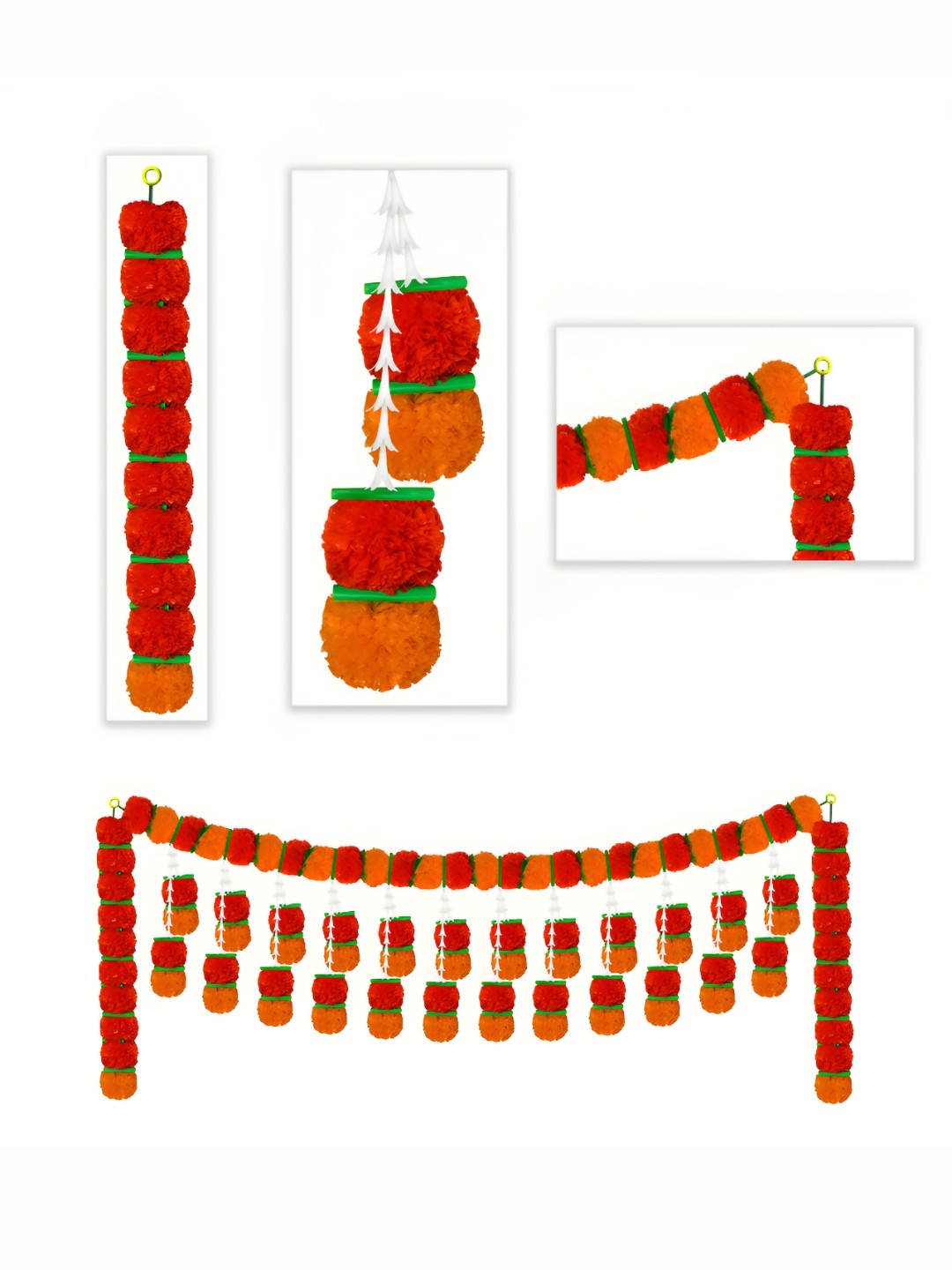 

iHandikart Orange 2 Pieces Marigold With Mango Leaf Hanging Toran Artificial Flower