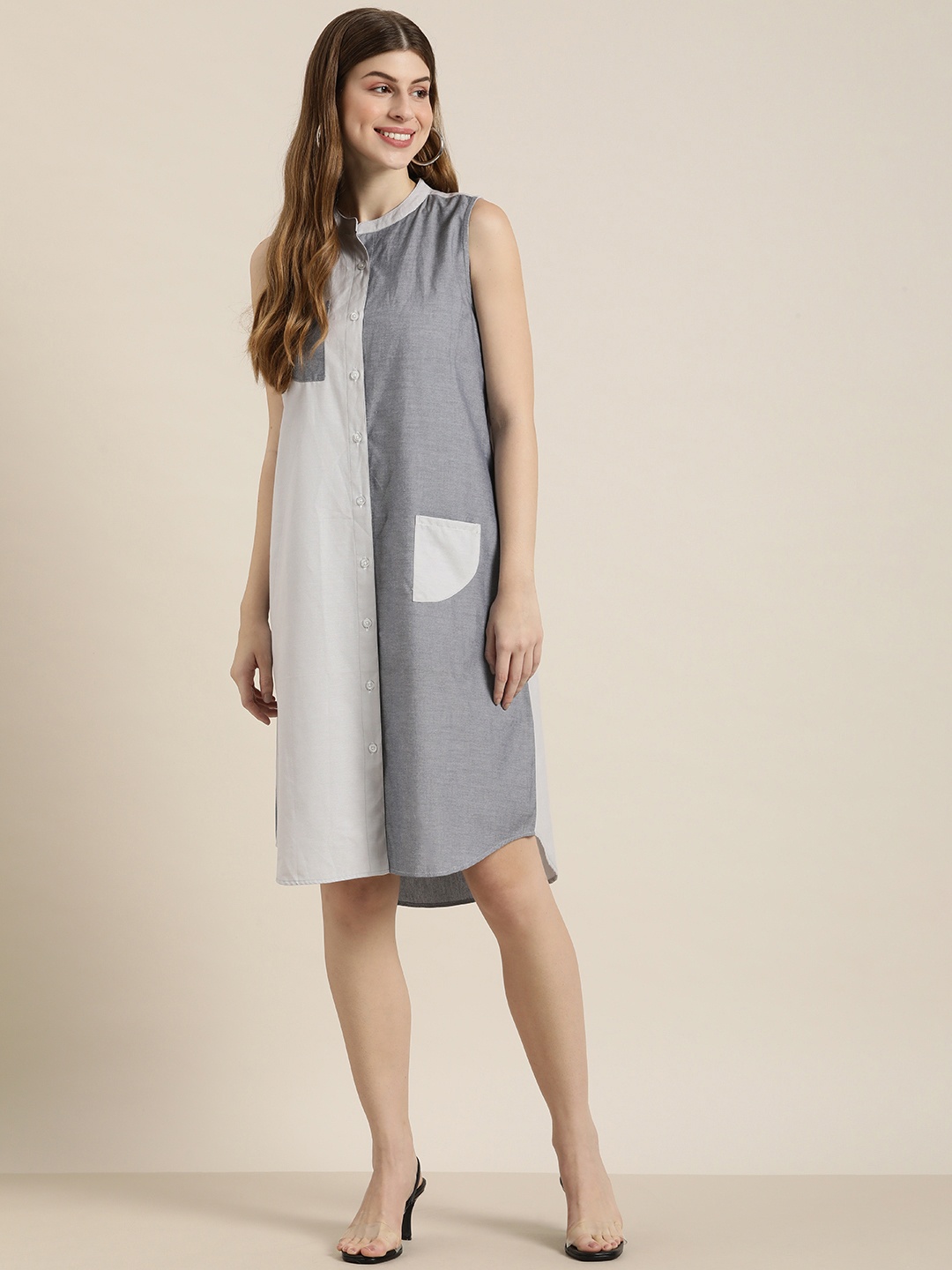 

DILLINGER Colourblocked Shirt Dress, Grey