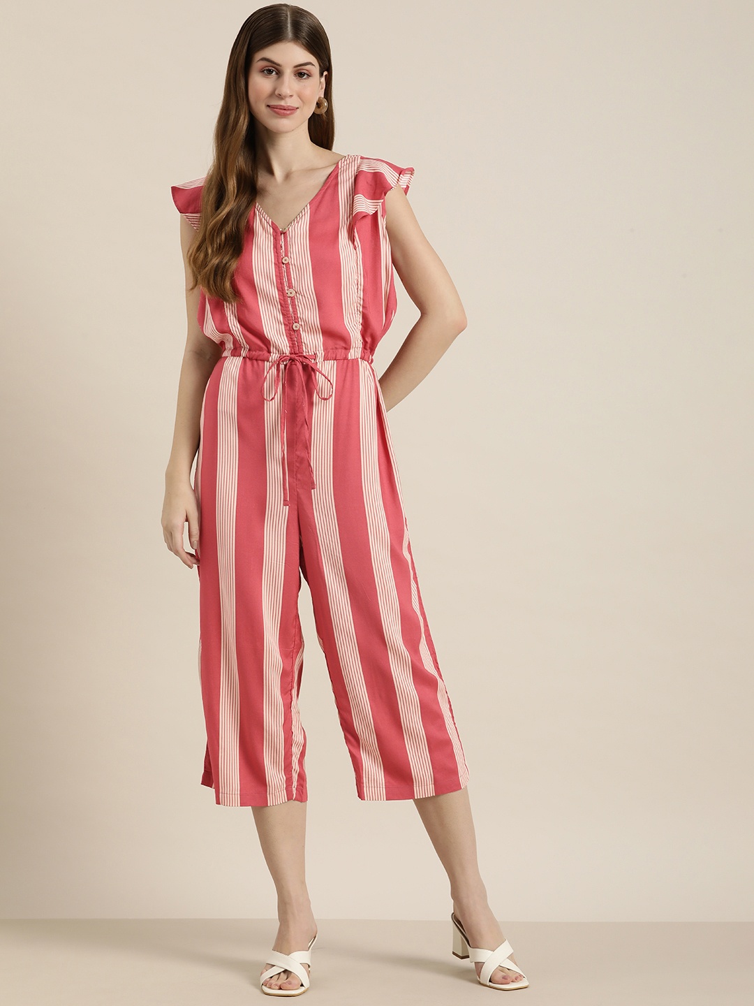 

DILLINGER Striped Capri Jumpsuit, Pink