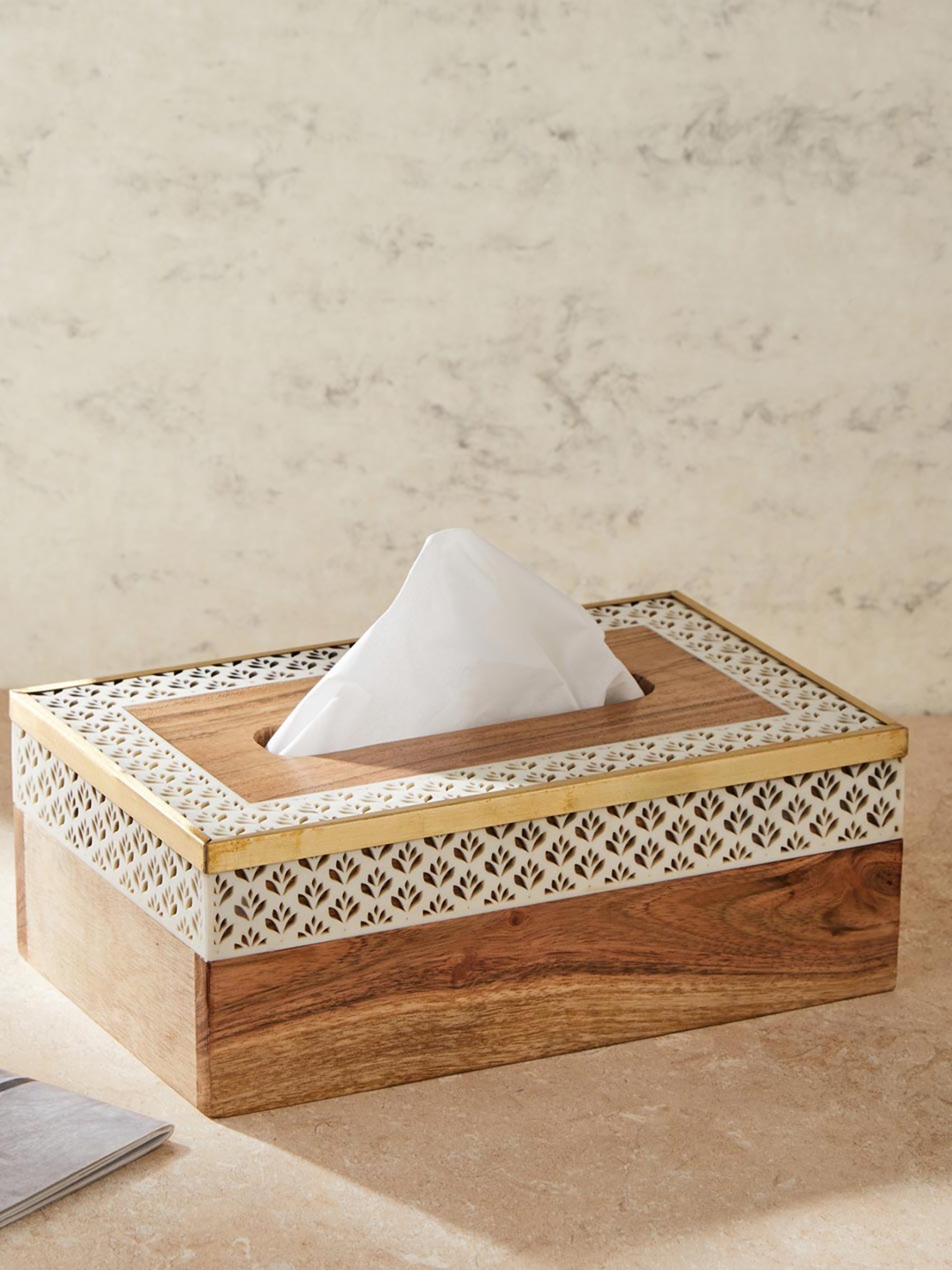 

Fabindia Cutwork Detail Wooden Tissue Box, Brown