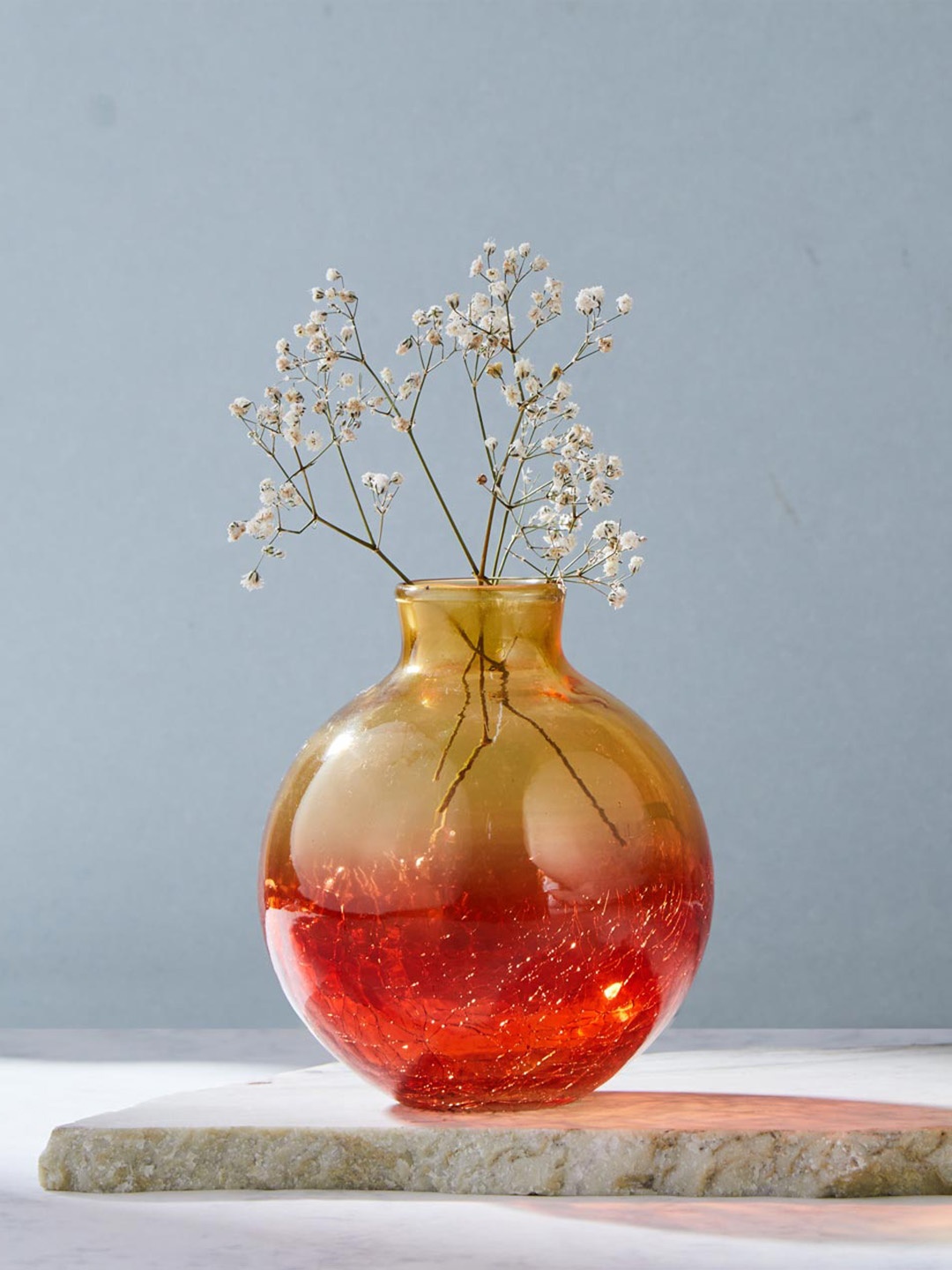 

Fabindia Yellow & Orange Ombre Ball Shape Glass Vase