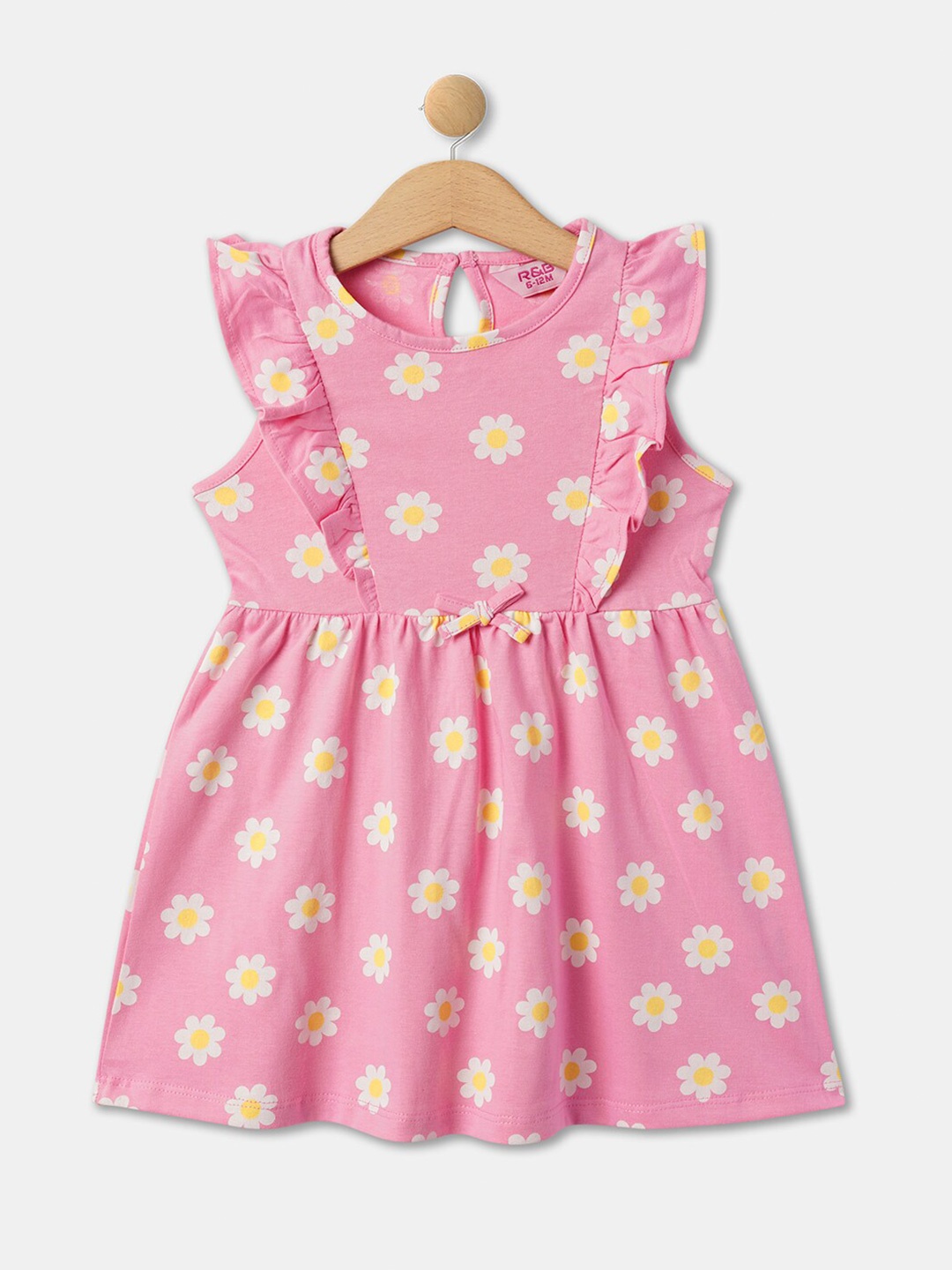

R&B Girls Floral Printed Sleeveless Fit & Flare Pleated Cotton Dress, Pink