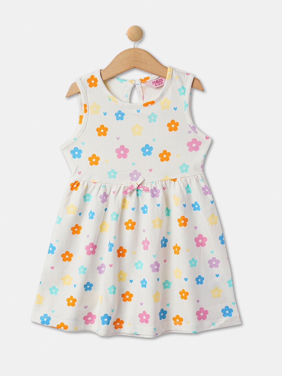 

R&B Girls Floral Printed Sleeveless Fit & Flare Pleated Cotton Dress, White