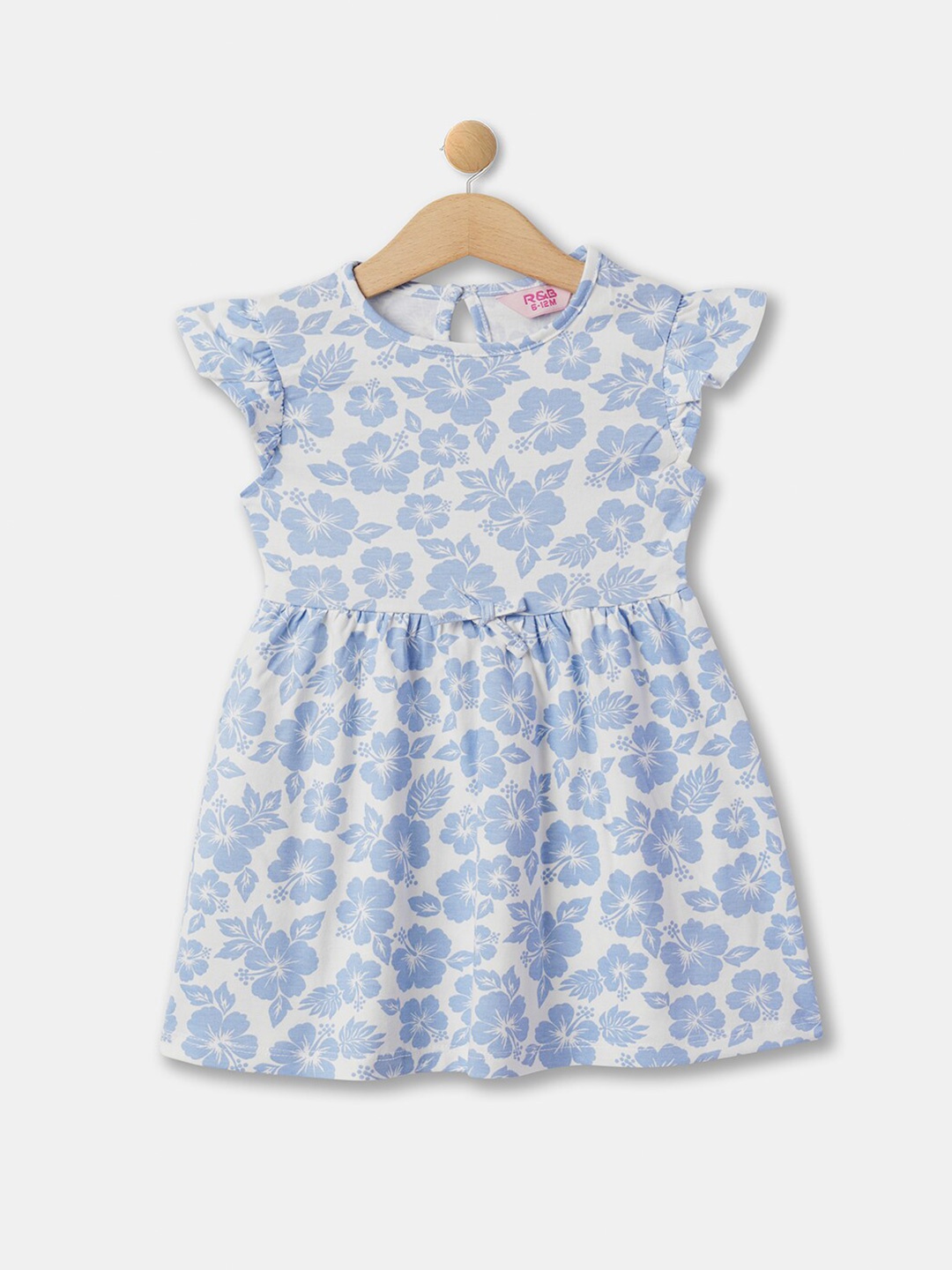 

R&B Girls Floral Printed Cap Sleeves Fit & Flare Pleated Cotton Dress, White