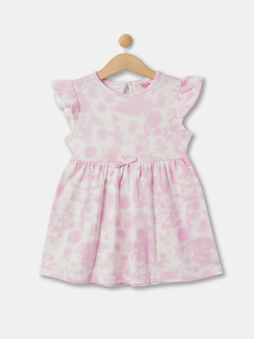 

R&B Girls Floral Printed Cap Sleeves Fit & Flare Pleated Cotton Dress, White