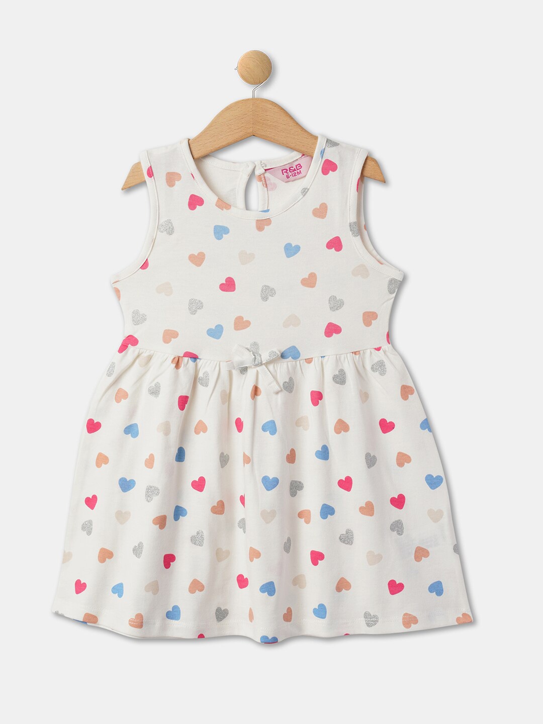 

R&B Girls Conversational Printed Cotton Fit & Flare Dress, White