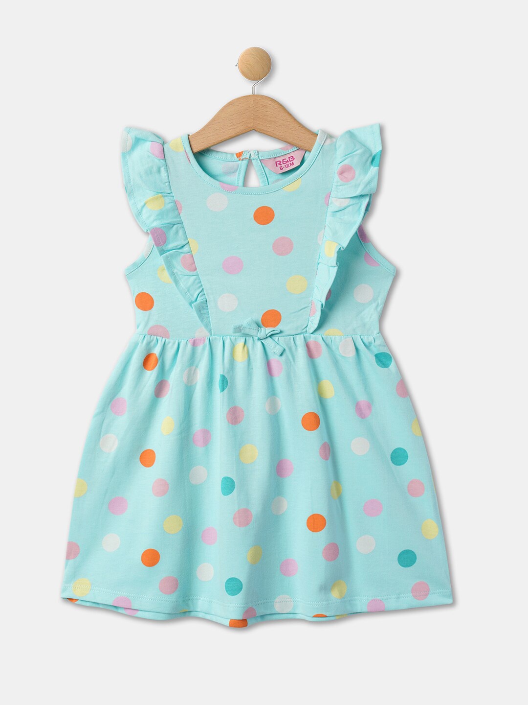 

R&B Girls Polka Dots Printed Cotton Fit & Flare Dress, Blue