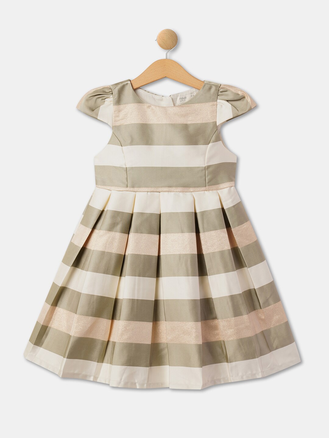 

R&B Girls Striped Fit & Flare Dress, Olive