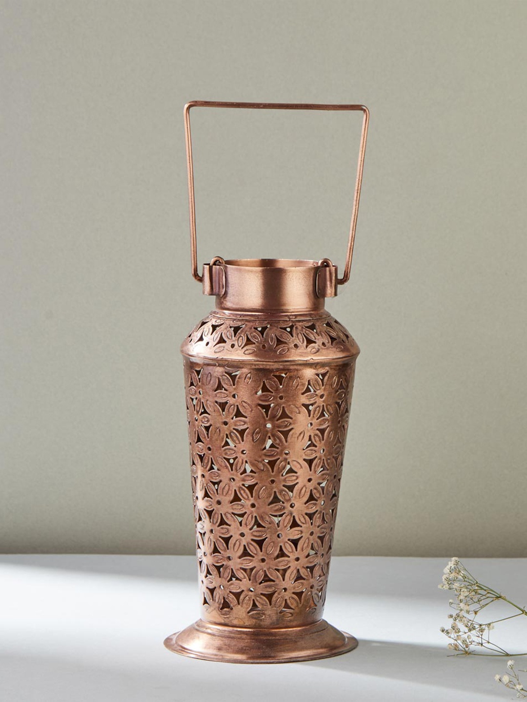

Fabindia Copper-Toned Textured Metal Traditional Cylindrical Shaped Table Lamp