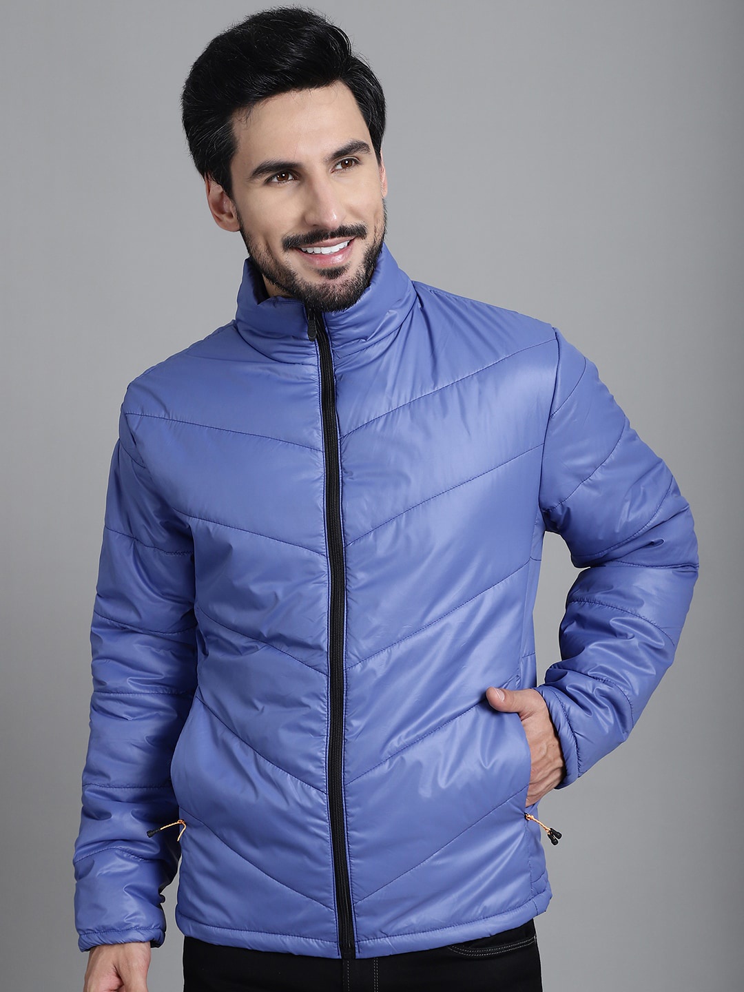 

Purple State Mock Collar Padded Jacket, Blue