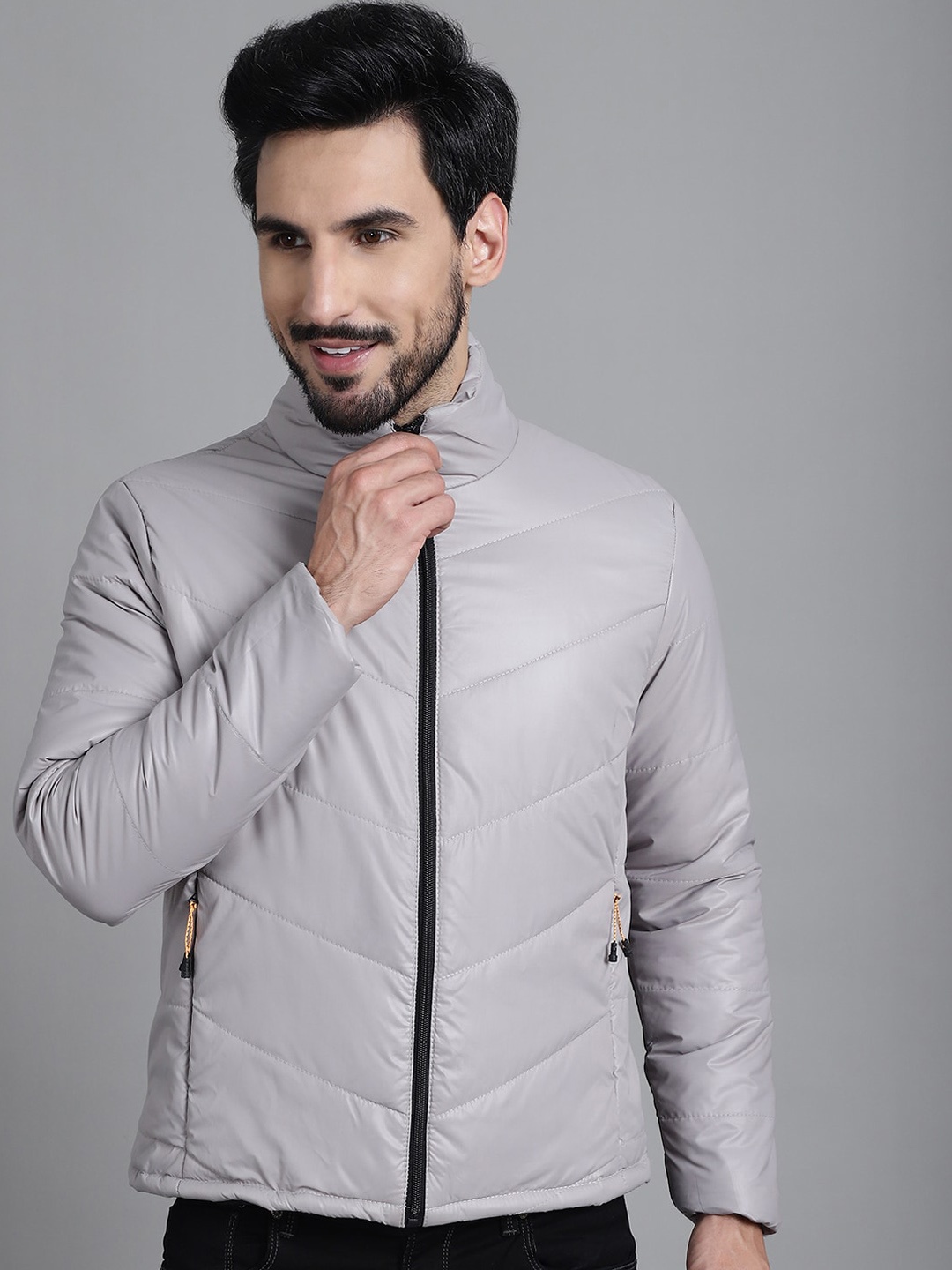 

Purple State Mock Collar Padded Jacket, Grey