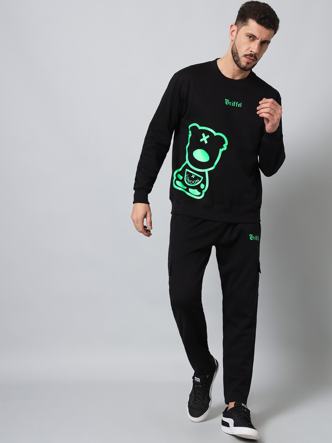 

GRIFFEL Graphic Printed Fleece Tracksuit, Black