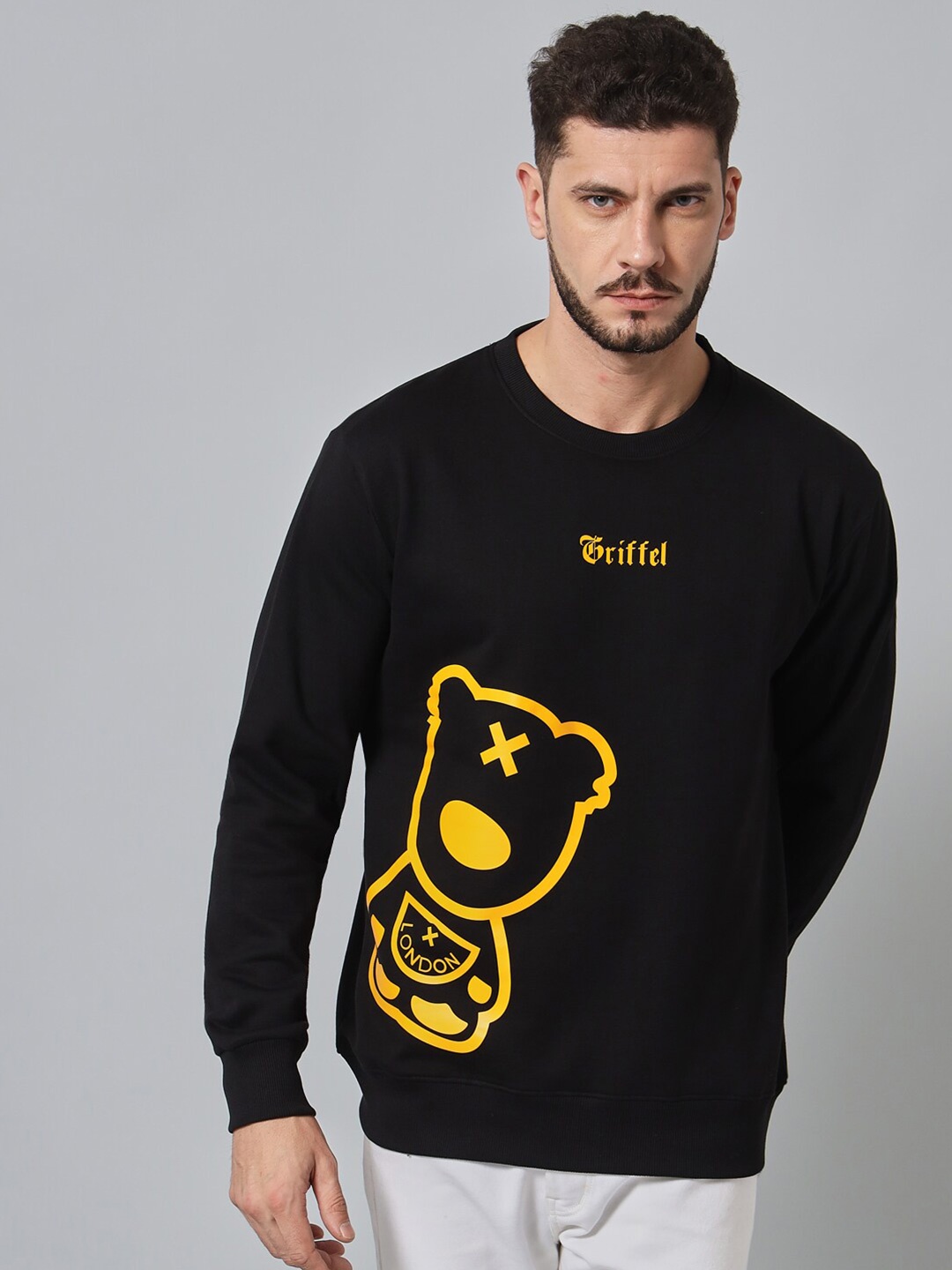 

GRIFFEL Teddy Bear Printed Fleece Pullover Sweatshirt, Black