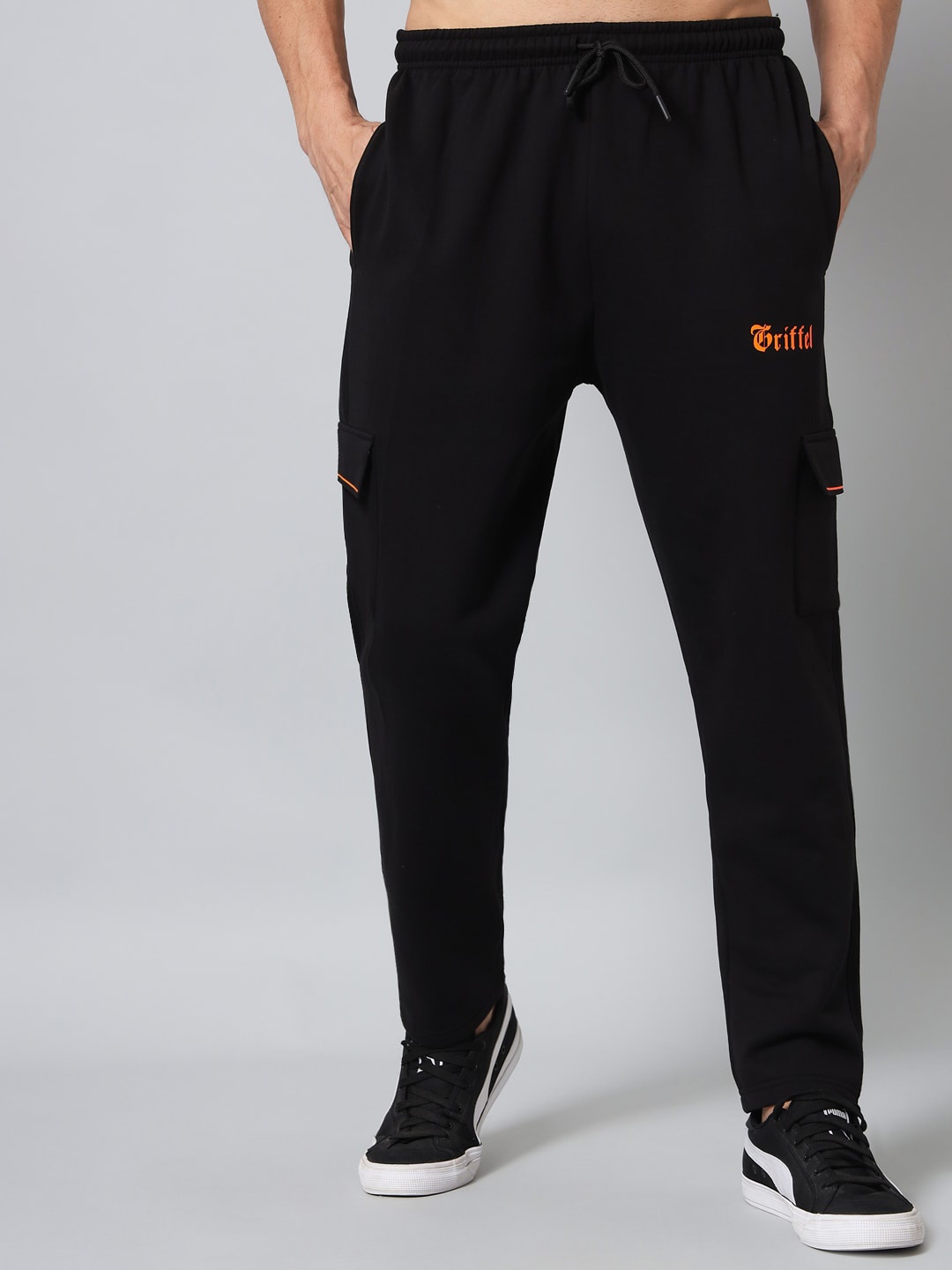 

GRIFFEL Men Mid-Rise Fleece Track Pants, Black