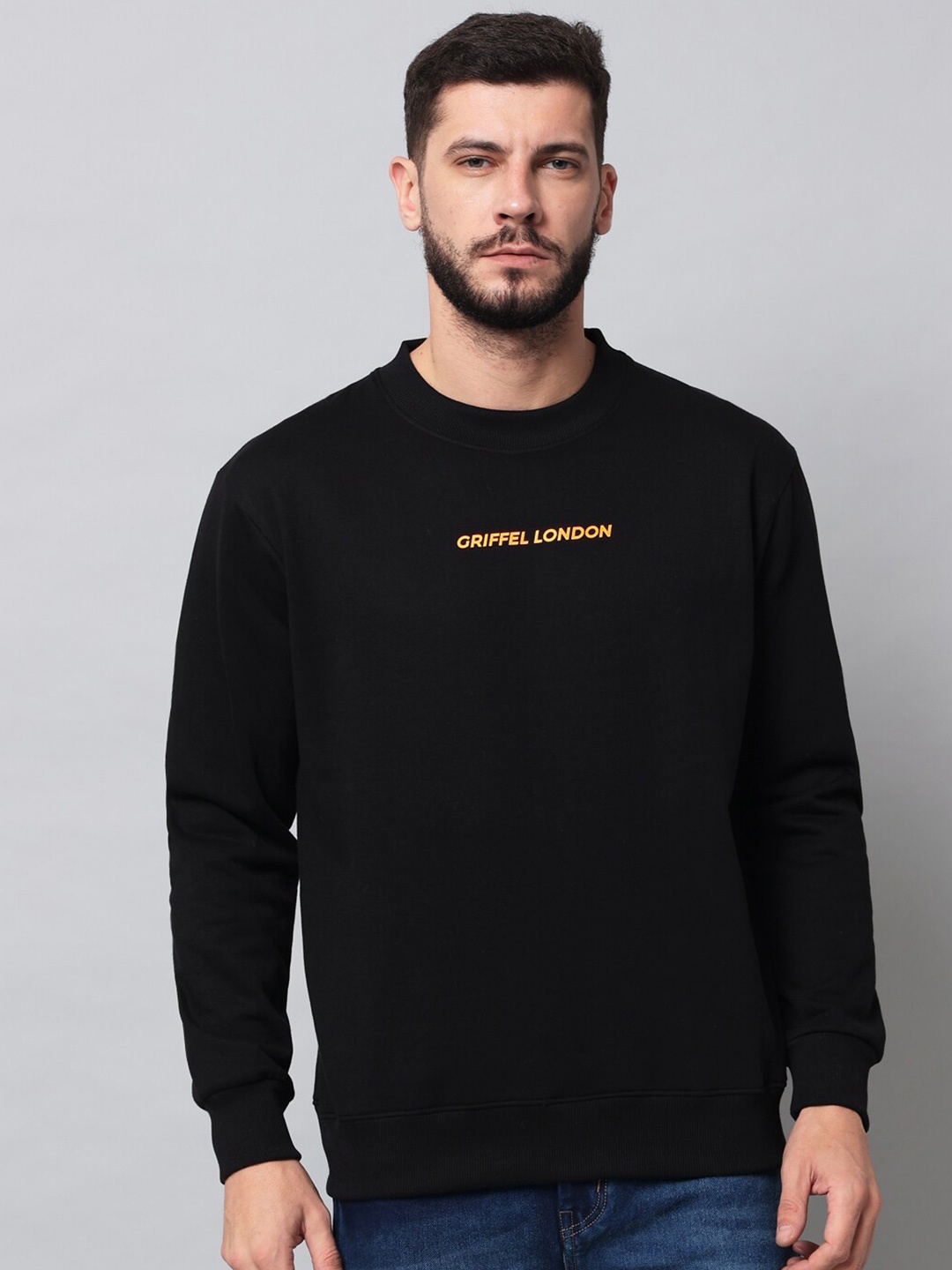 

GRIFFEL Typography Printed Fleece Pullover Sweatshirt, Black
