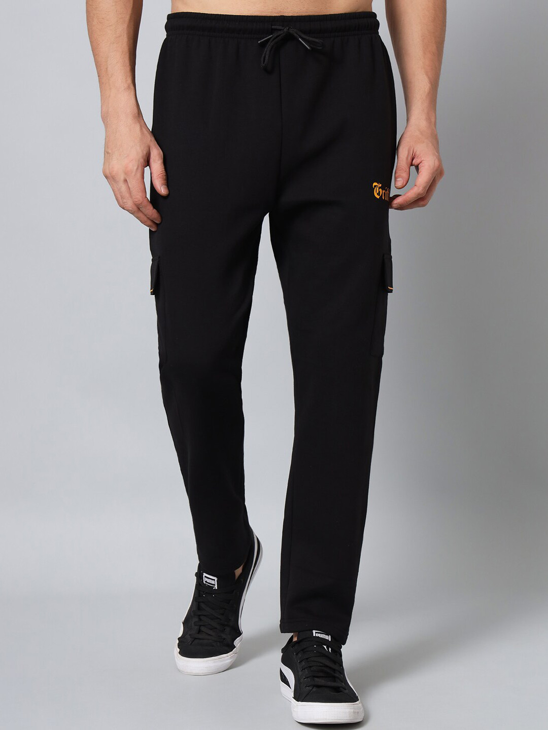 

GRIFFEL Men Mid- Rise Track Pants, Black