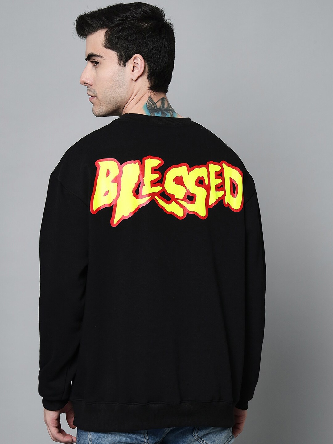 

GRIFFEL Typography Printed Fleece Pullover Sweatshirt, Black