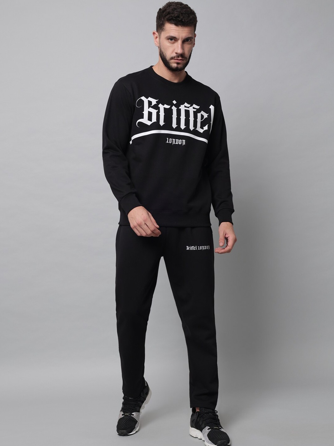 

GRIFFEL Typography Printed Fleece Tracksuits, Black