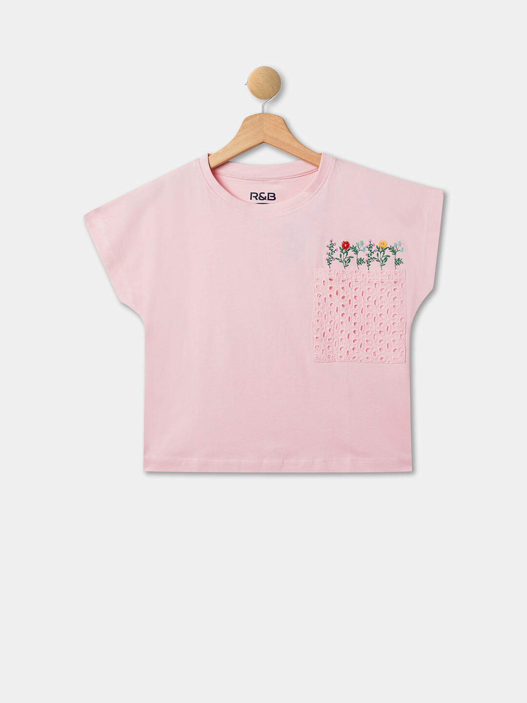 

R&B Embroidered Extended Sleeves Cotton Top, Pink