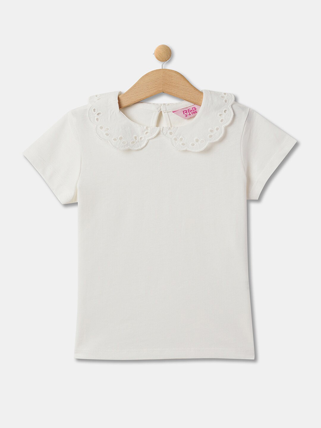 

R&B Girls Peter Pan Collar Cotton Top, White