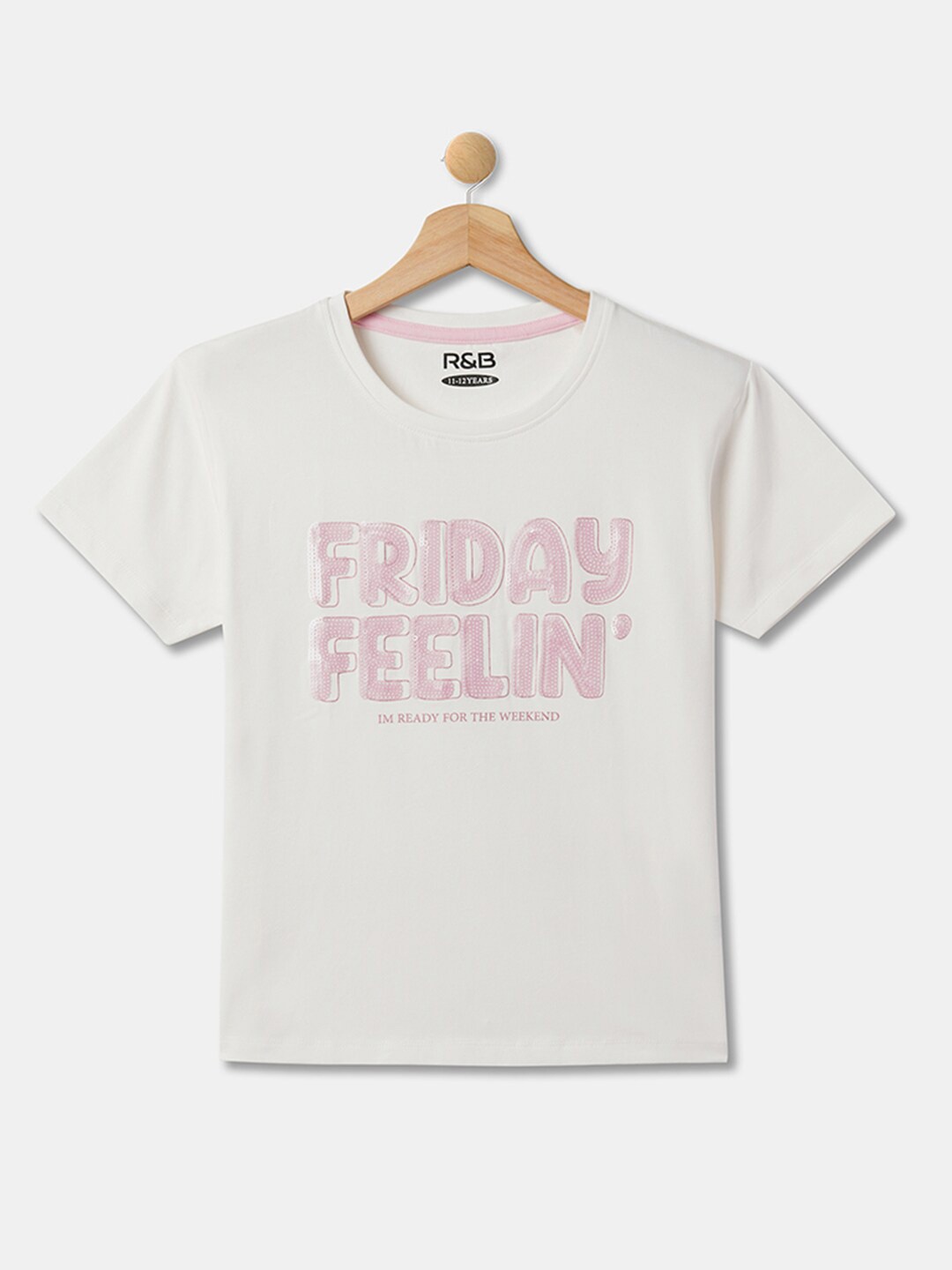 

R&B Girls Typography Printed Cotton Top, White