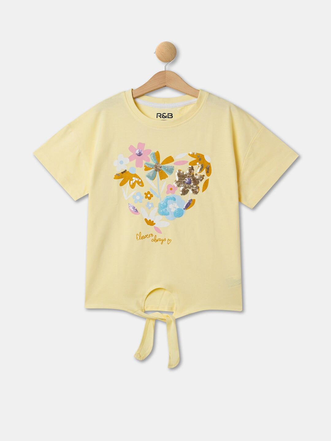 

R&B Girls Graphic Printed Cotton Top, Yellow