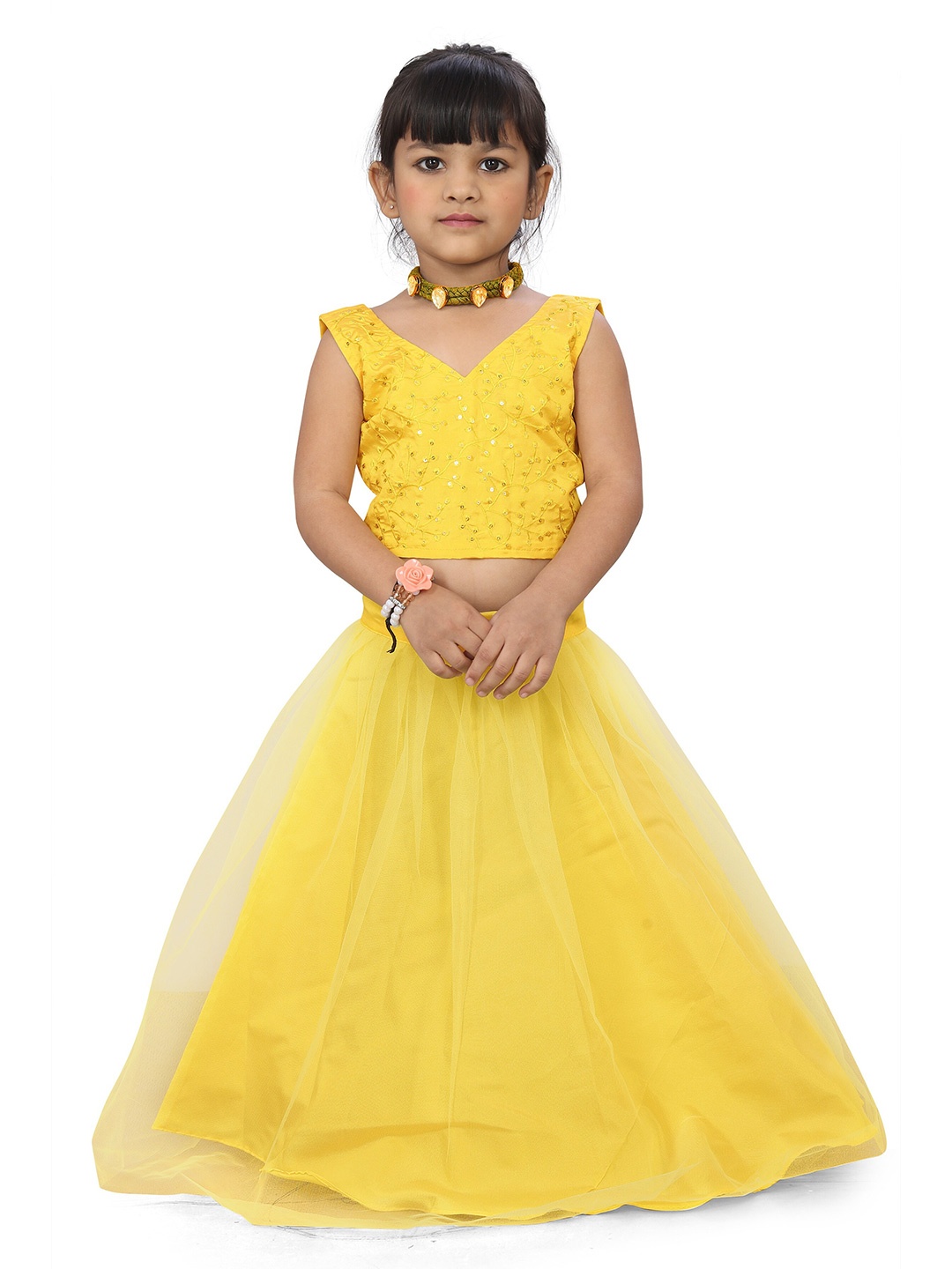 

BAESD Girls Embroidered Thread Work Ready to Wear Lehenga & Choli, Yellow