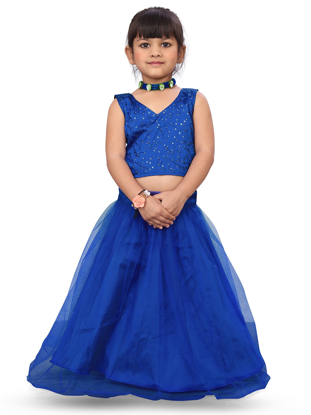 

BAESD Girls Embroidered Thread Work Ready to Wear Lehenga Choli, Blue