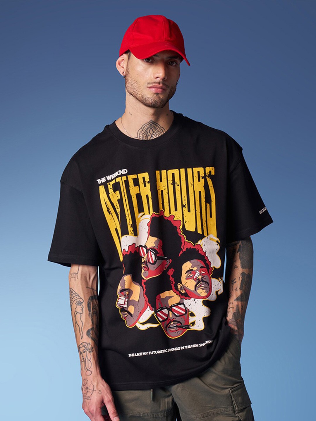 

Bonkers Corner Black Graphic Printed Drop-Shoulder Cotton Oversized T-shirt