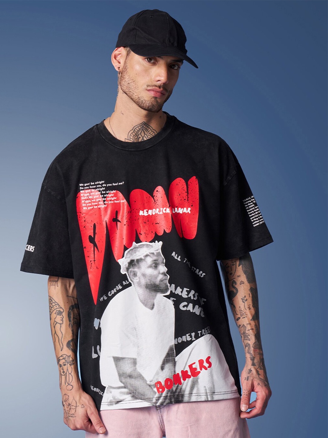 

Bonkers Corner Black Graphic Printed Drop-Shoulder Cotton Oversized T-shirt