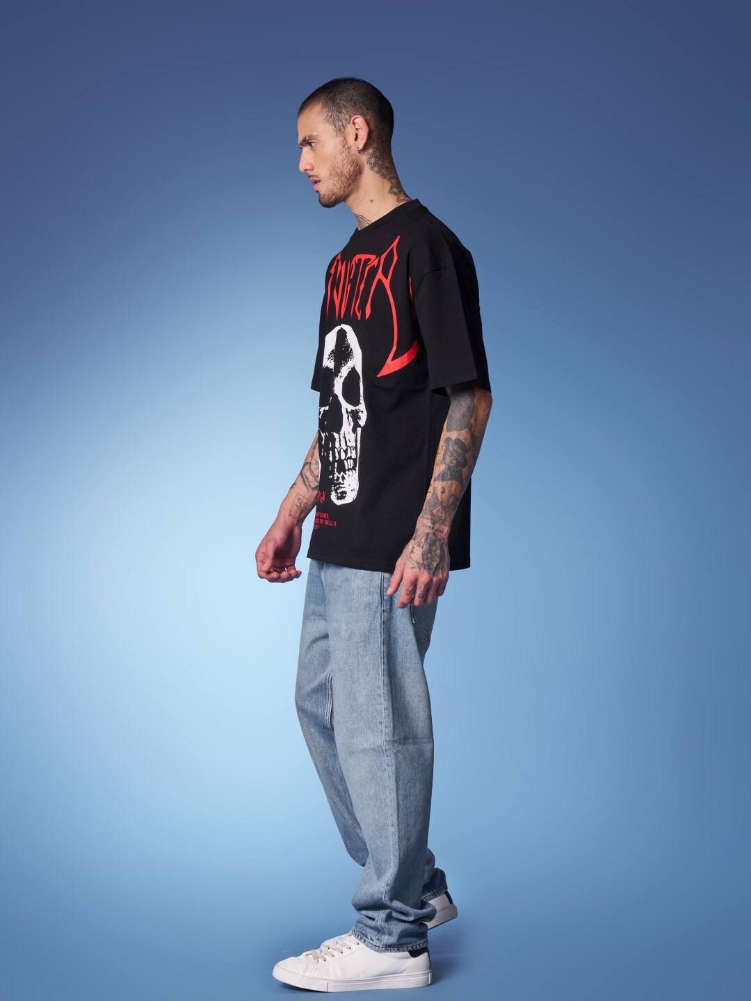 

Bonkers Corner Black Graphic Printed Drop-Shoulder Cotton Oversized T-shirt