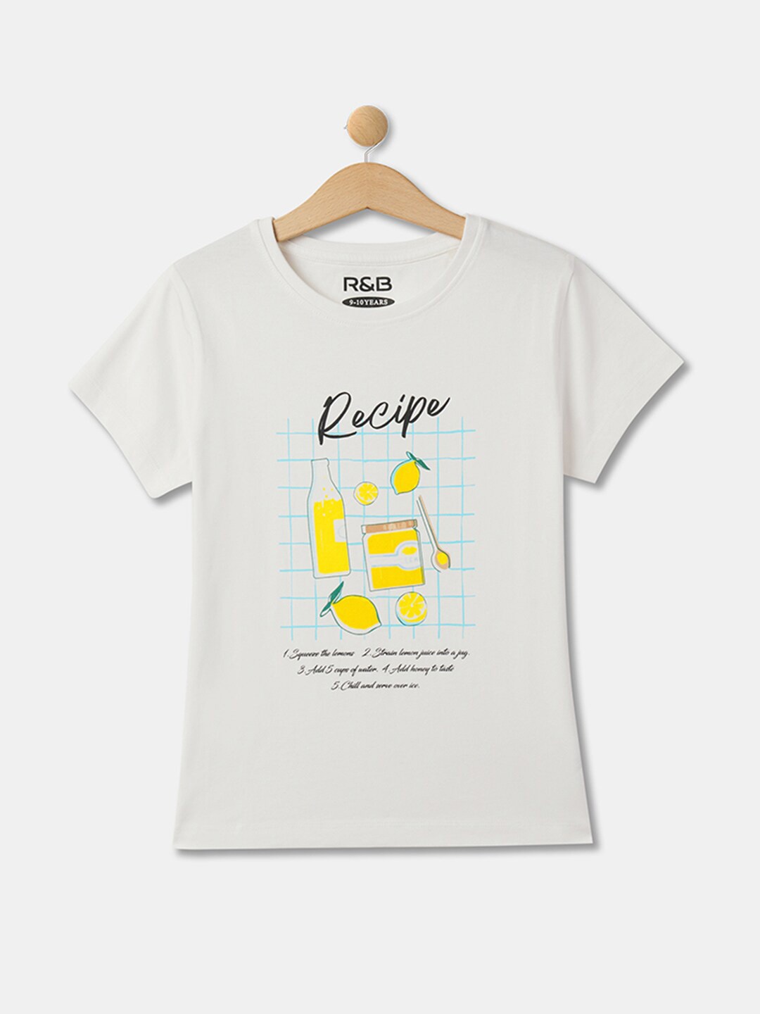 

R&B Girls Graphic Printed Cotton T-shirt, White