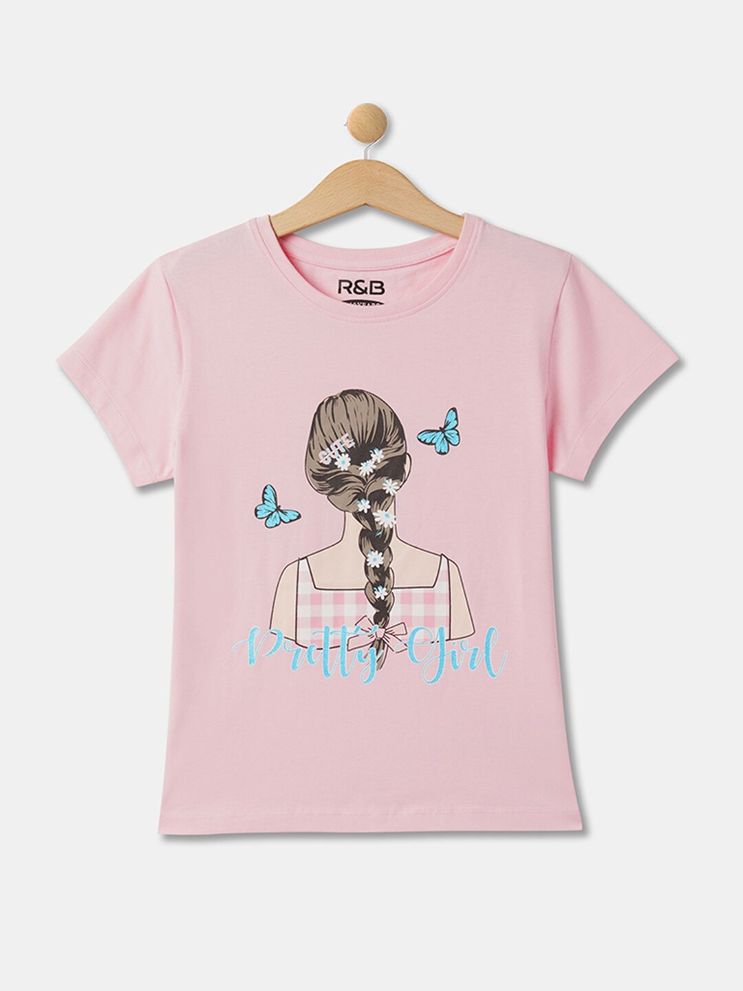 

R&B Girls Graphic Printed Cotton T-shirt, Pink