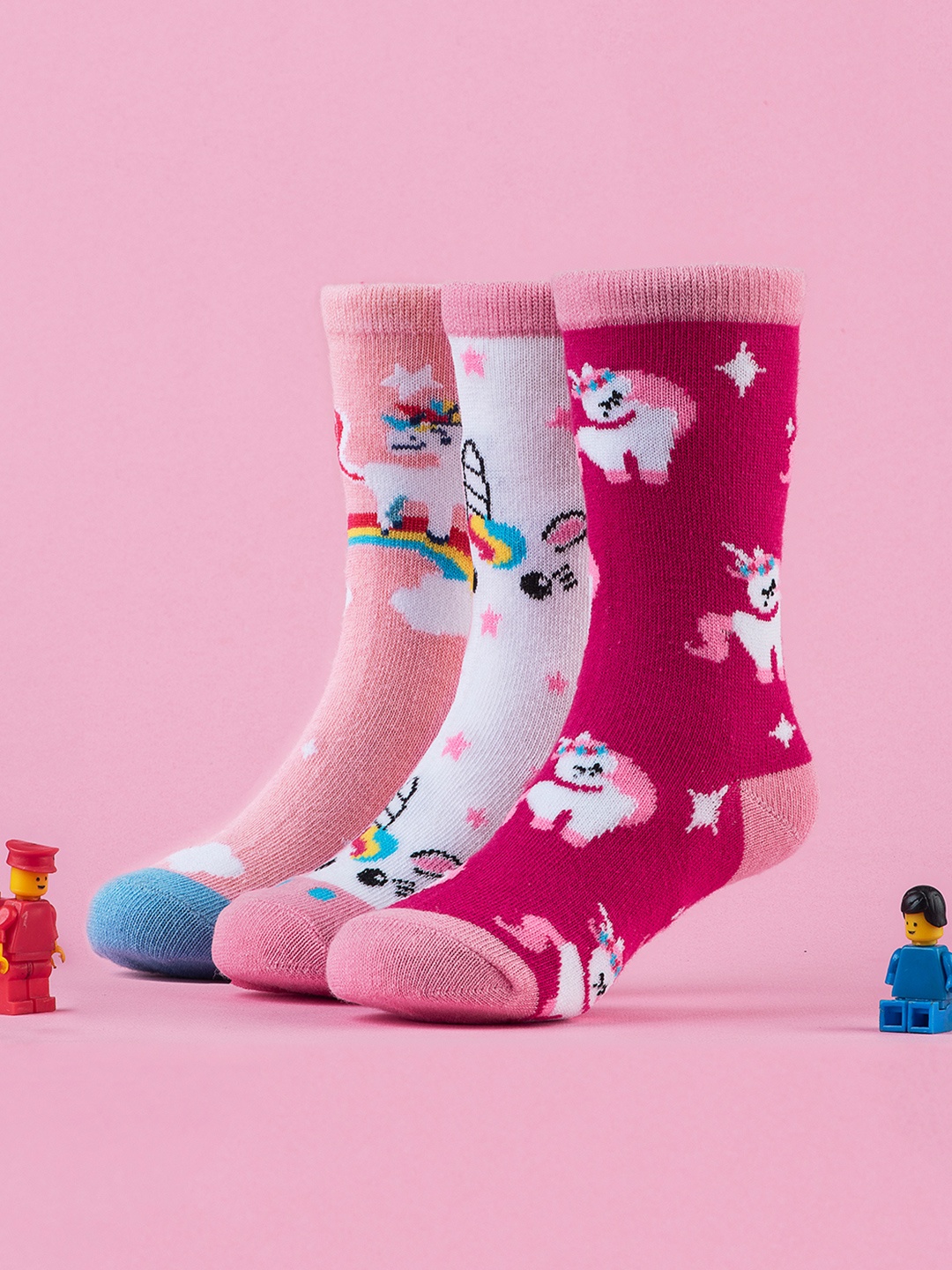 

Yellow Bee Girls Pack Of 3 Patterned Cotton Calf Length Socks, Pink