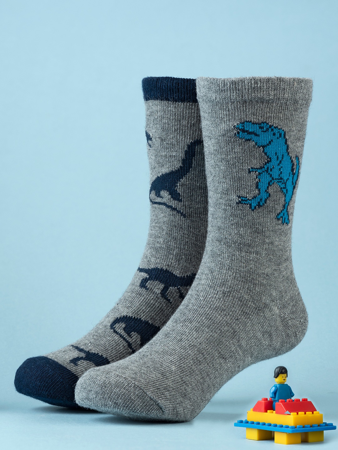 

Yellow Bee Boys Pack Of 2 Printed Cotton Ankle-Length Socks, Grey