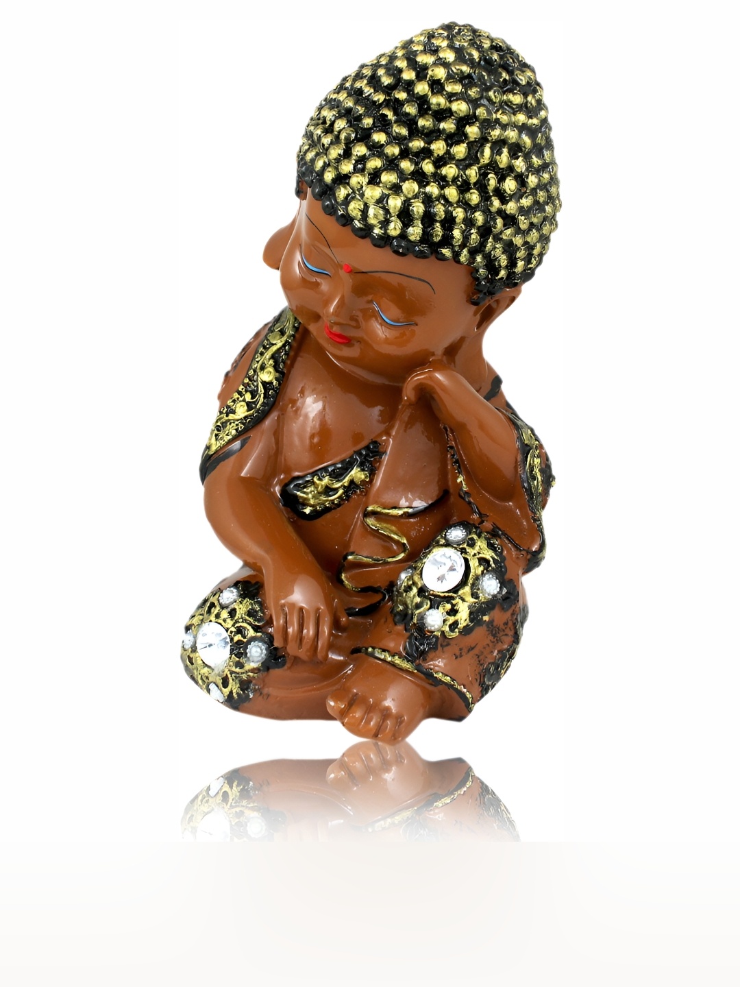 

GW CREATIONS Gold Toned & Brown Buddha Idol Marble Showpiece