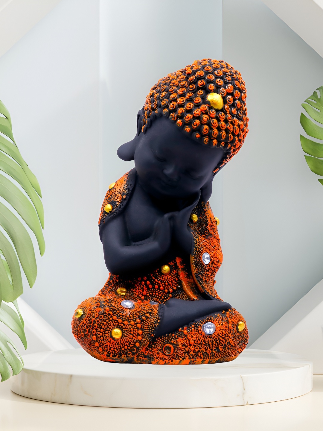 

GW CREATIONS Orange & Black Buddha Idol Showpiece