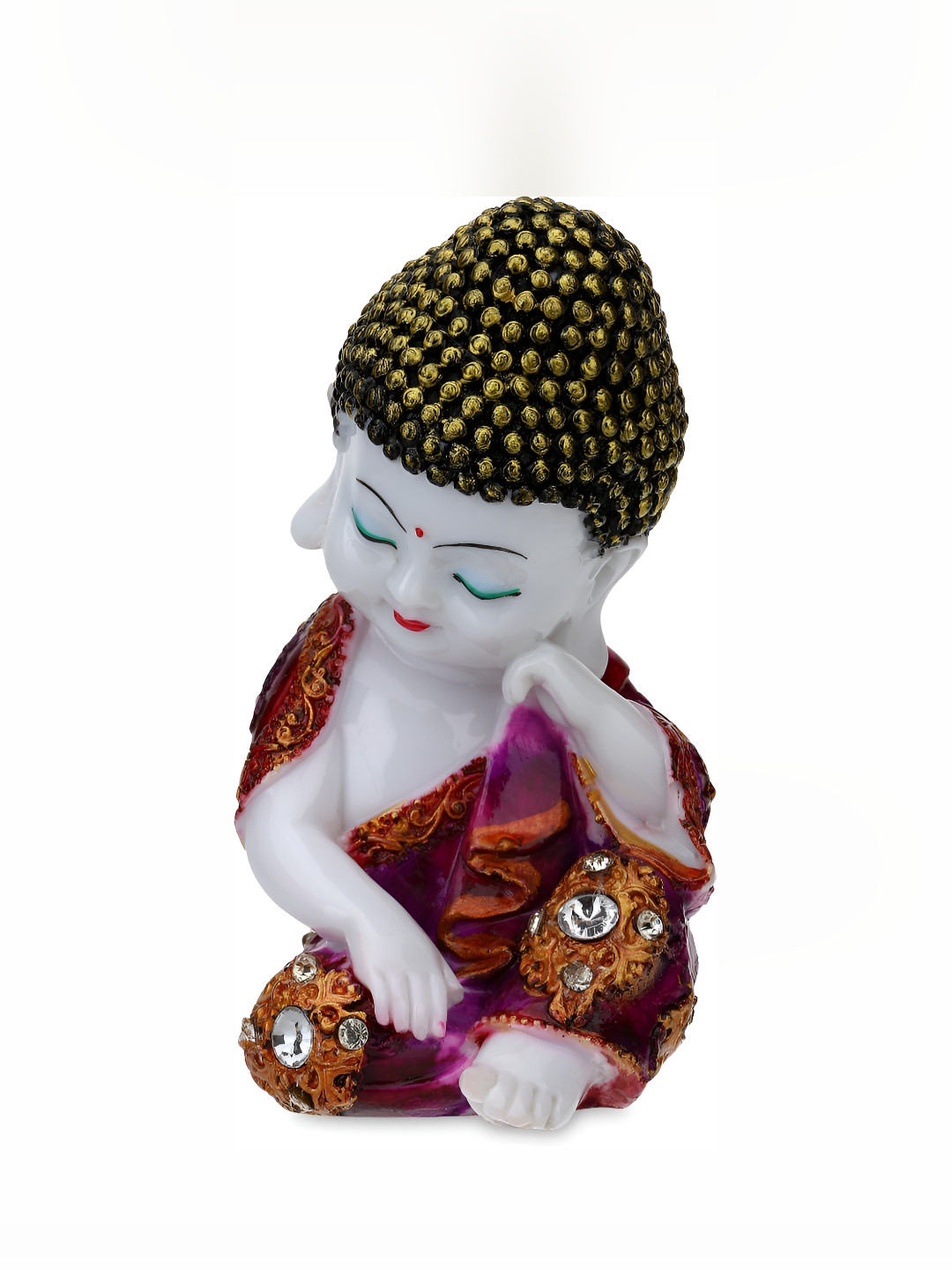 

GW CREATIONS Pink & White Marble Buddha Idol Showpiece