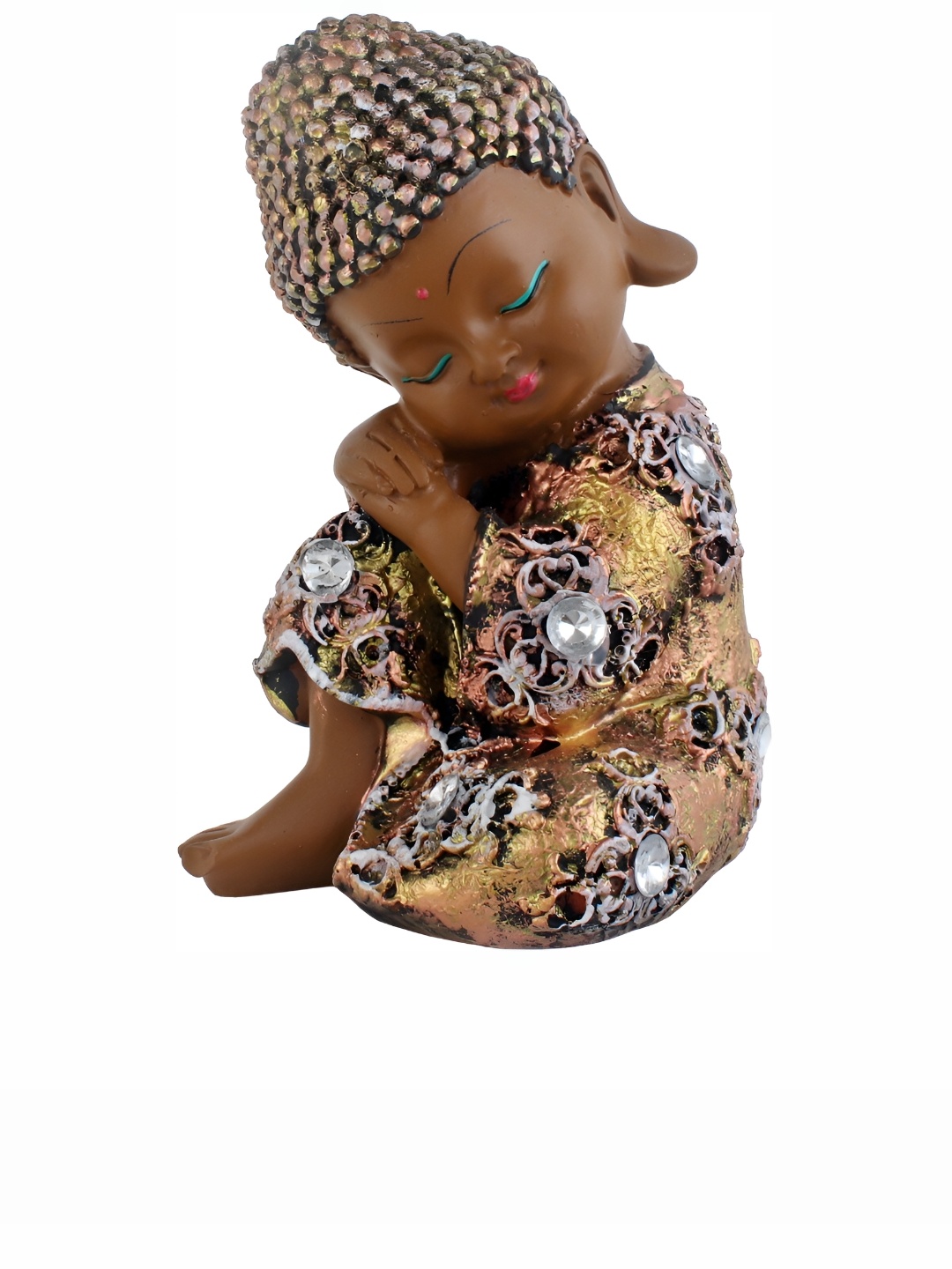 

GW CREATIONS Brown & Gold Tond Buddha Idol Showpiece