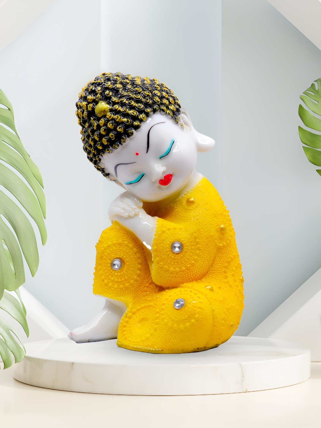 

GW CREATIONS Yellow & White Buddha Idol Showpiece