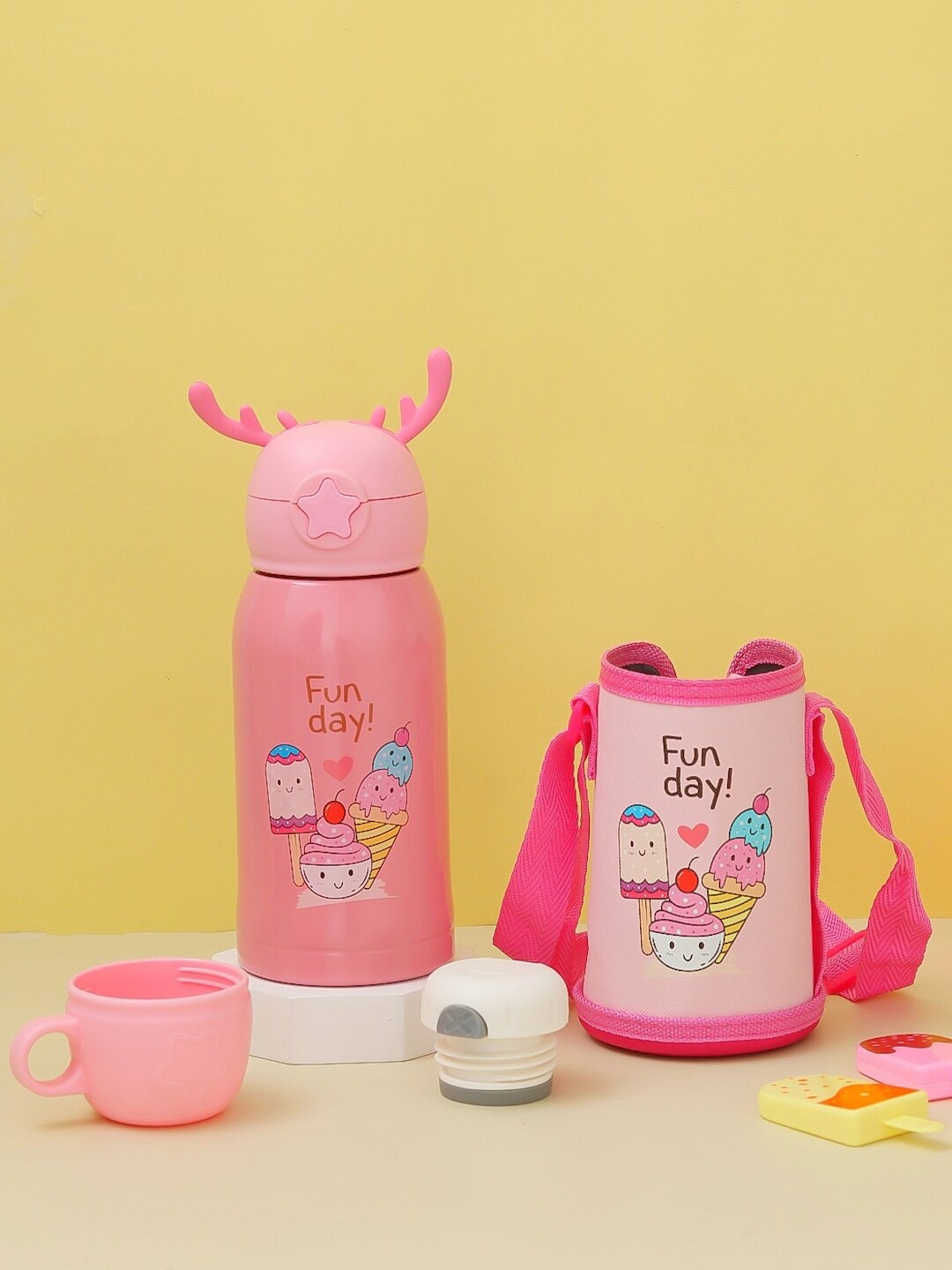 

Yellow Bee Pink Stainlees Steel Flask Kids Water Bottle 500 ML