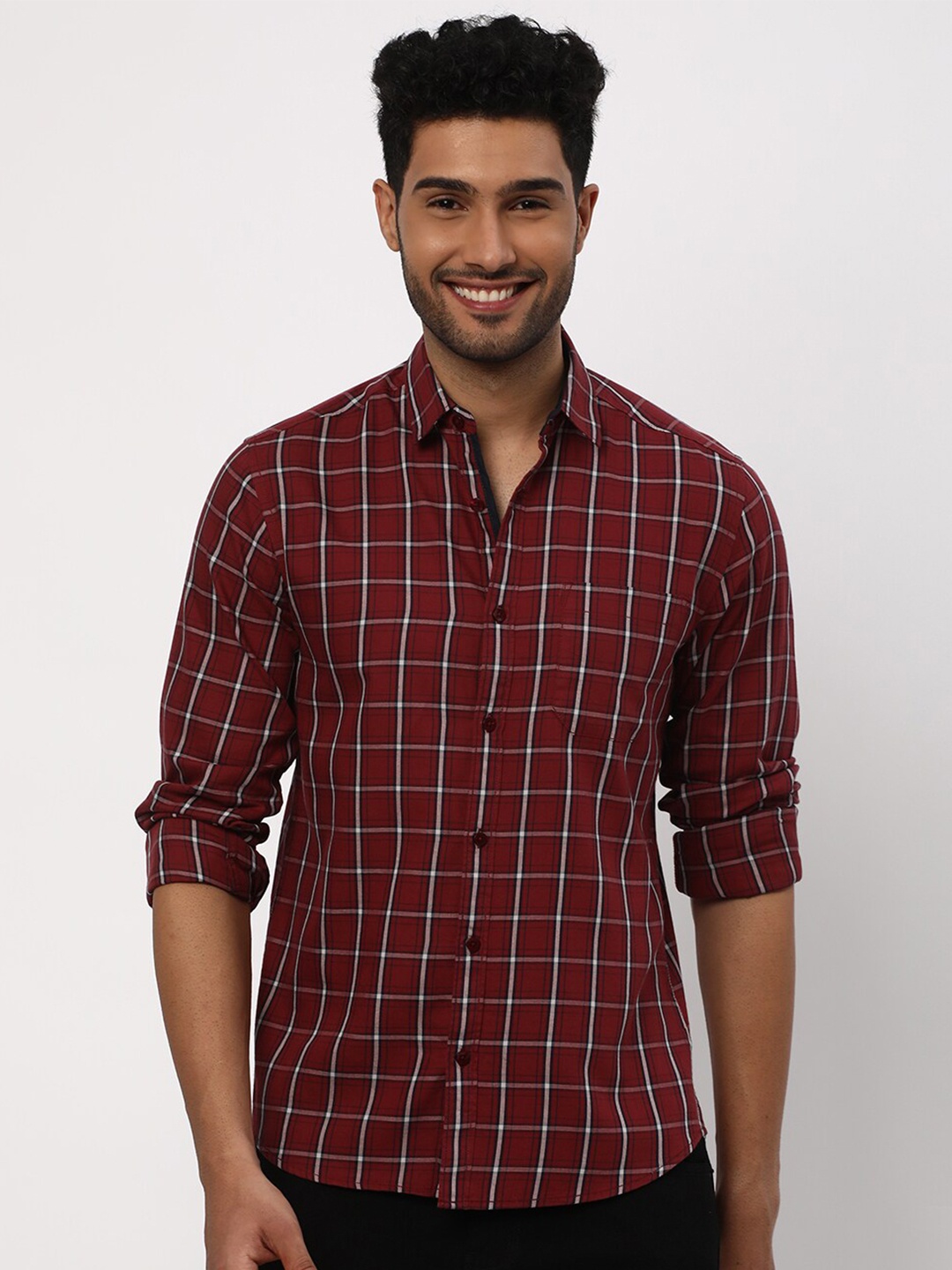 

R&B Grid Tattersall Checks Cotton Casual Shirt, Red