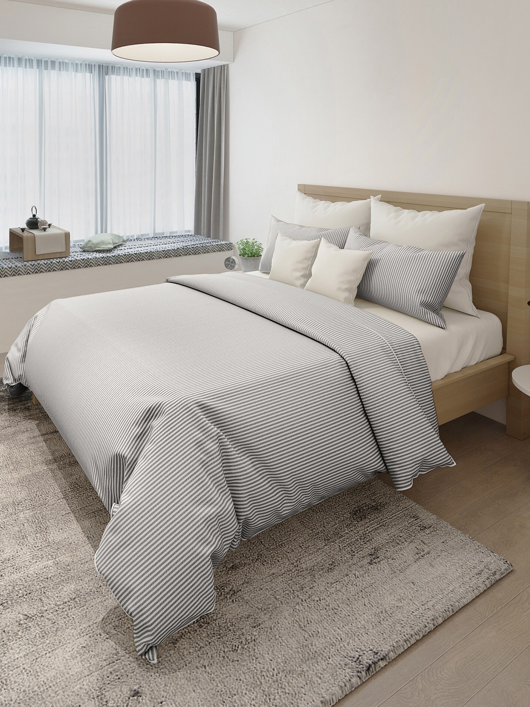 

LABHAM Charcoal Striped 144 TC King Bedsheet with 2 Pillow Covers