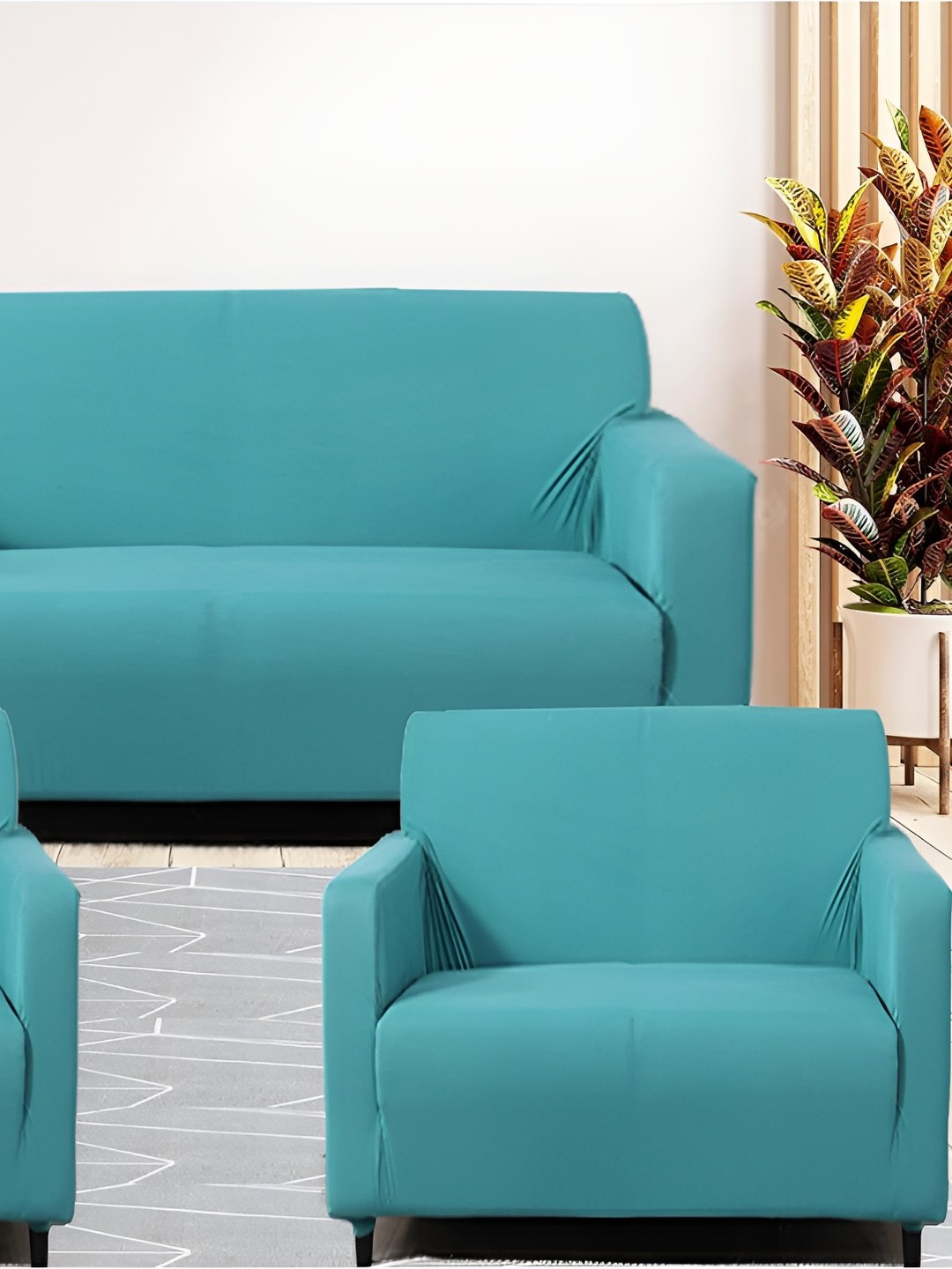 

Stuff N' Fluff Teal 3 Pieces 5 Seater Sofa Cover With Arms