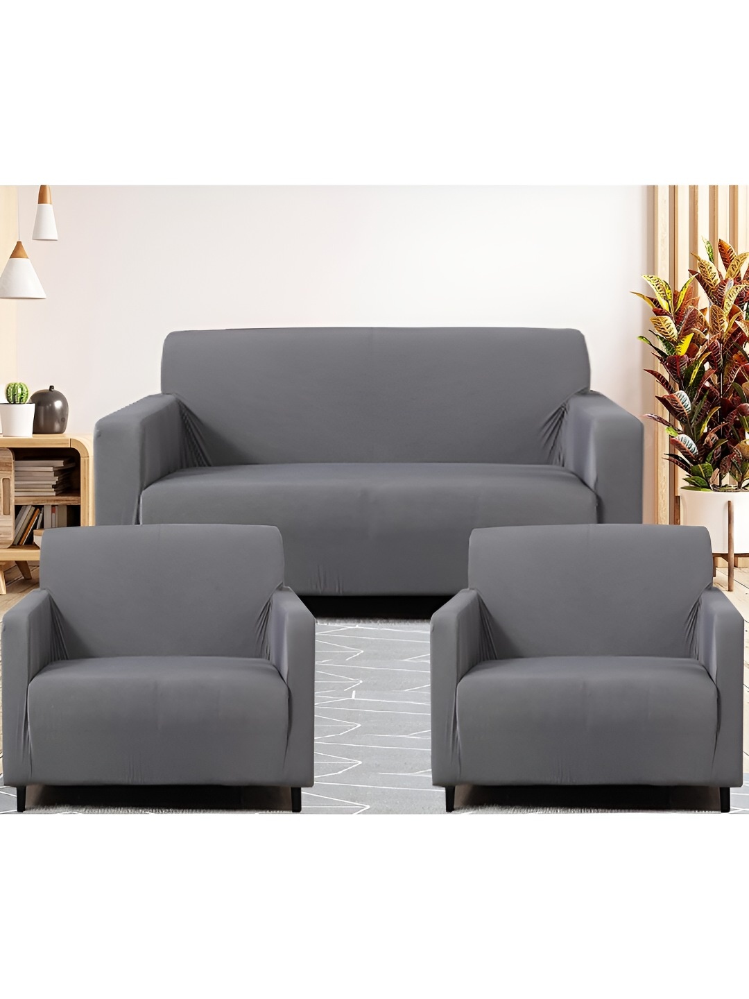 

Stuff N' Fluff Grey 3 Pieces 5 Seater Sofa Cover With Arms