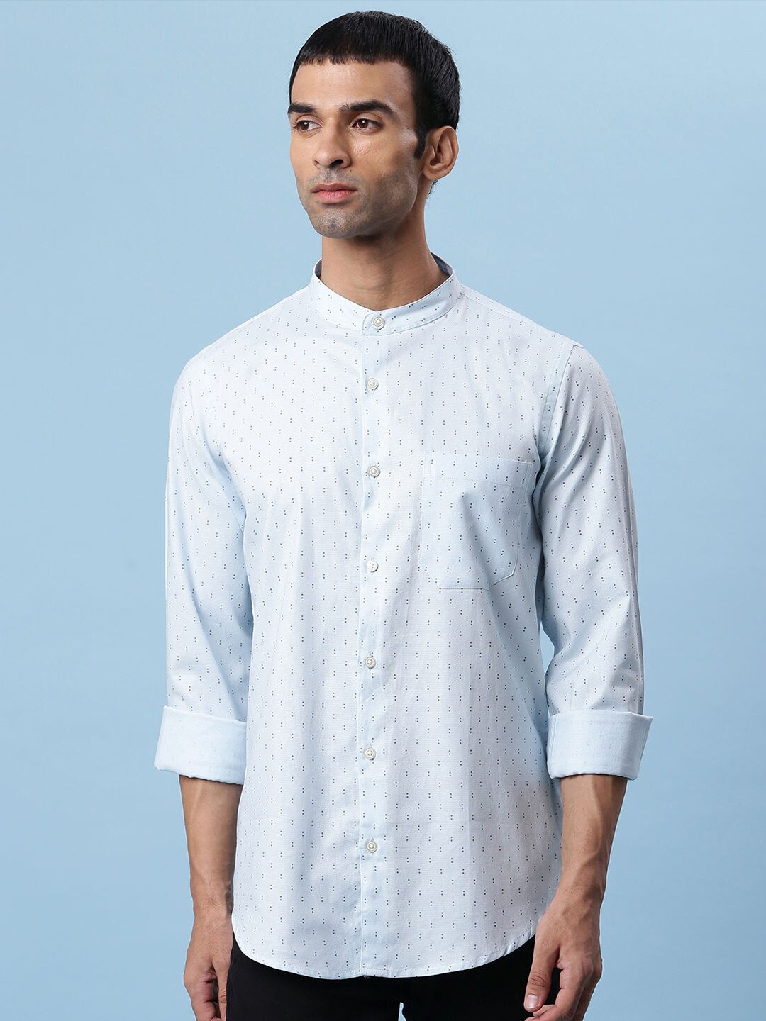 

Quwa Classic Micro Ditsy Printed Slim Fit Cotton Casual Shirt, Blue