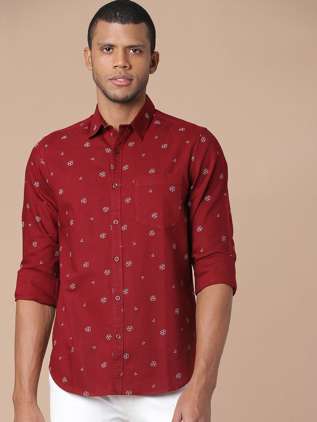 

Quwa Classic Slim Fit Geometric Printed Cotton Casual Shirt, Burgundy