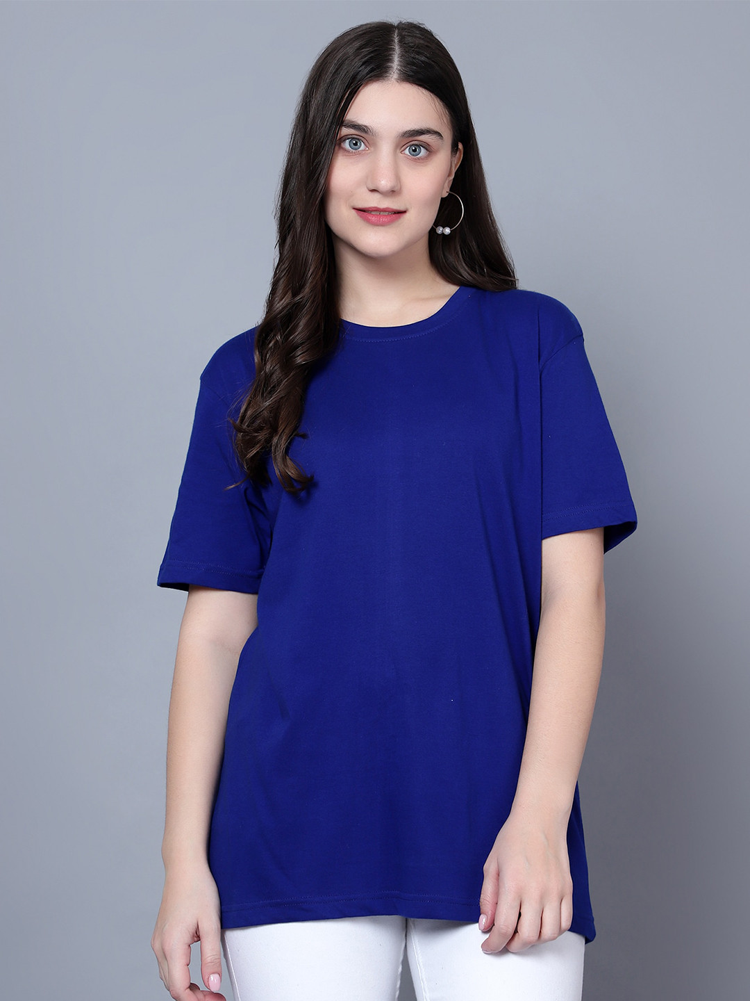 

DIAZ Drop-Shoulder Sleeves Oversized Cotton Longline T-shirt, Blue